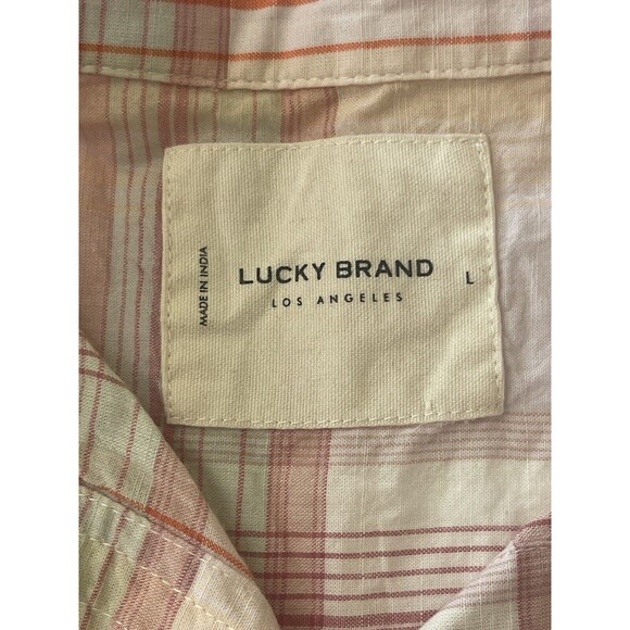 Lucky Brand Relaxed Pink‎ Madras Plaid Button Up Shirt  Size Large - Picture 8 of 9